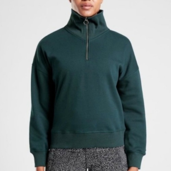 Athleta Nordic Teal 1/4 Zip Funnel Neck Cozy Karma Sweatshirt - Picture 1 of 7